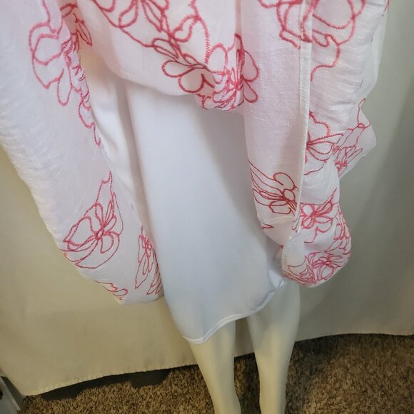 AGB Women Plus Size 2X Summer Dress White & Red Sheer w/Lining Floral NWT - Picture 3 of 10